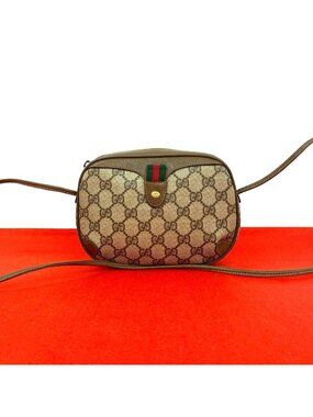 Gucci Vintage Sherry Line GG Logo Pattern Leather Shoulder Bag Pochette Brown